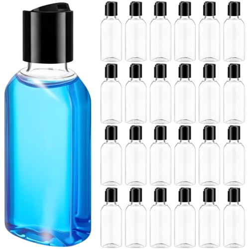 Domensi 24 Pcs Plastic Bottle Squeeze Containers with Disc Cap Travel Bottles Reusable Empty Toiletries Shampoo Containers Refillable Travel bottles for Shampoo Lotions (2oz,Black) - color: Black, size: 2oz