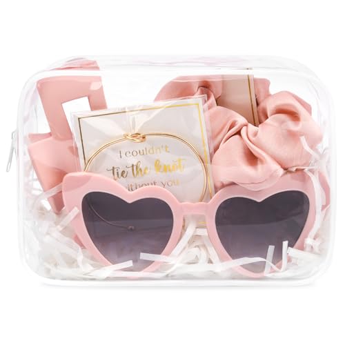 DEEKA 5 Pcs Bridesmaid Proposal Bag Set Gift Clear Makeup Toiletry Bag Bachelorette Party Favors Sunglasses Hair Claw Clips Scrunchies Knot Bracelets Bridal Wedding Party Gifts (Pink) - color: Pink, size: 1 Set