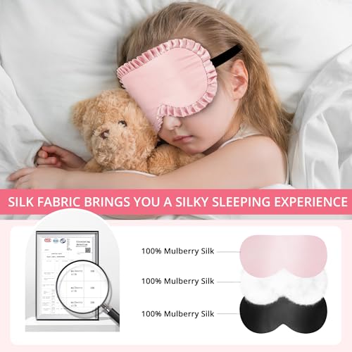 Kids Sleep Mask, 100% Real Mulberry Silk Eye Mask, Sleeping Mask for Kids with Adjustable Elastic Band, Soft & Light Blocking Eye Cover Gift for Boys Girls Teens Age 5+ (Pink) - color: Pink