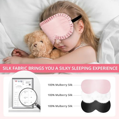 Kids Sleep Mask, 100% Real Mulberry Silk Eye Mask, Sleeping Mask for Kids with Adjustable Elastic Band, Soft & Light Blocking Eye Cover Gift for Boys Girls Teens Age 5+ (Pink) - color: Pink