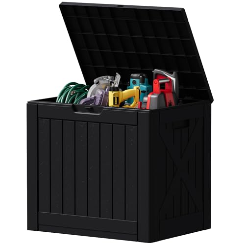 Devoko 40 Gallon Deck Box Outdoor Storage Box Waterproof for Patio, Large Outdoor Storage Bench Lockable for Outside (Black, 40 Gallon) - color: Black, size: 40 Gallon 1 Pack