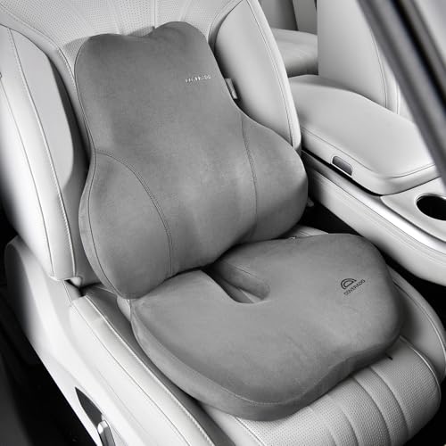 Coverado Memory Foam Car Seat Cushion and Lumbar Support Pillow for Car, Ergonomic Office Chair Cushion for Lower Back Pain Relief, Breathable & Non-Slip for Car, Home, and Office Use, Gray - color: Gray, size: 2 Pieces