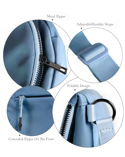 Crescent Bag for Women and Men, Fashion Medium Nylon Folding Crescent Moon Bag Single Shoulder Bag with Adjustable Strap - color: Blue
