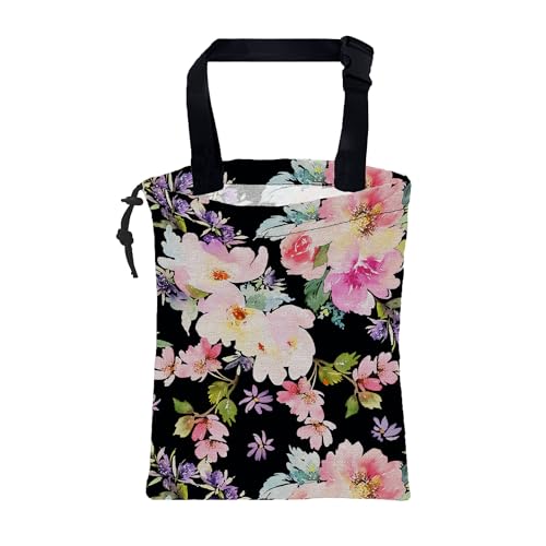 Car Trash Bag Watercolor Pink Flowers Leak-Proof Waterproof Car Garbage Bag with Drawstring Foldable Canvas Trash Bin with Adjustable Buckle for Car Accessories, Travelling, Camping - color: Watercolor Pink Flowers