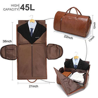Leather Garment Bag for Travel, Modoker Carry On Travel Bag with Shoulder Strap - Ideal for Business Trips and Weekend Getaways - The Garment Duffel Bag for Traveling Men Women, Light Brown - color: C-Brown