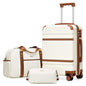 LONG VACATION Carry On Luggage Set 3 Piece, 20 Inch ABS+PC Hardshell Carry on Suitcase with Spinner Wheels TSA Lock & YKK Zipper - color: White Brown, size: 3 Piece Set (20 Inch)