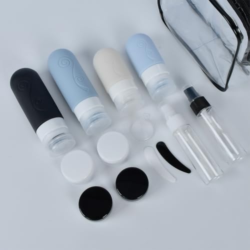 vodvob 16 Pack Travel Bottles Set for Toiletries, TSA Approved Travel Containers Leak Proof Silicone Squeezable Travel Accessories 2oz 3oz for Shampoo Conditioner Lotion Body Wash (BPA Free) (black) - color: black