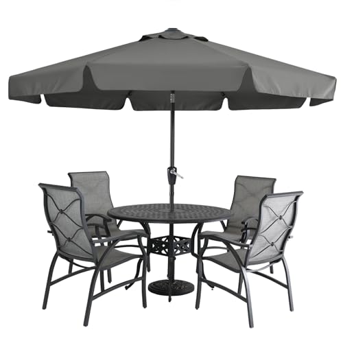MASTERCANOPY 9ft Patio Umbrella with Valance, Crank and Tilt – 8 Ribs Outdoor Market Umbrella, UV/Fade Resistant, Waterproof Canopy with Wind Vent for Garden, Deck, Backyard, Pool (Dark Gray) - color: Dark Gray, size: 9FT