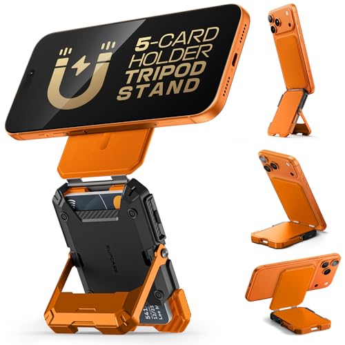 SUPCASE for MagSafe Wallet with Stand, Magnetic Wallet for Men, [Hold 5 Cards] [Adjustable Stand] [RFID Blocking] Phone Credit Card Holder Tripod for iPhone 17/16/15/14/13/12 Series, Coral - color: Coral