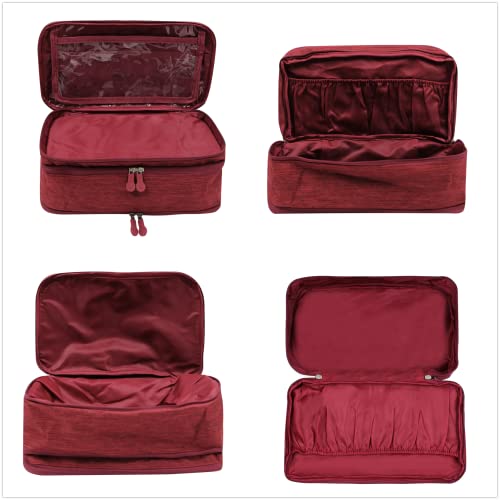 Portable Underwear Bra Storage Bag Waterproof Travel Organizers Multi-Layer Toiletry Packing Cube - color: wine red