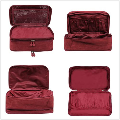Portable Underwear Bra Storage Bag Waterproof Travel Organizers Multi-Layer Toiletry Packing Cube - color: wine red