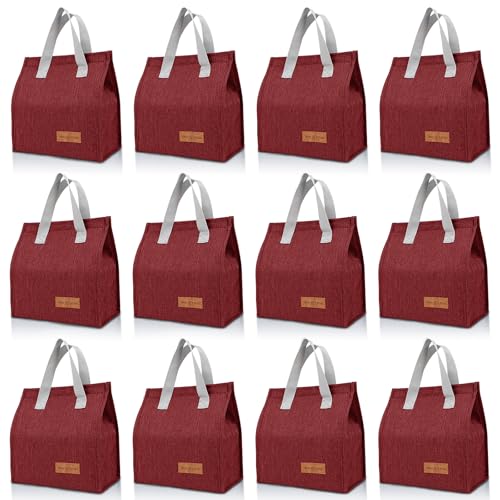 VZZNN 12 Pack Lunch Bags Bulk,Insulated Reusable Lunch Bags with Aluminum for Women Men,Leakproof Tote Large Lunch Box for Office,Work,Beach or Travel(Red) - color: Red, size: 12 Pack