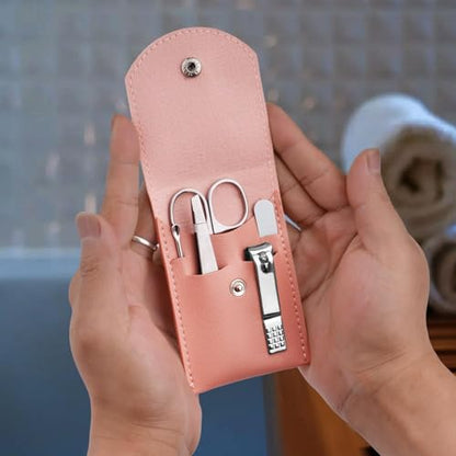 6 Sets Pack Travel Manicure Set Professional Nail Clipper Kit-5 Pieces Stainless Steel Manicure Kit, Women Men Grooming kit With Nail Care Tools Beauty Scissors Tweezers (Silver Pink) - color: Pink-6 sets value pack