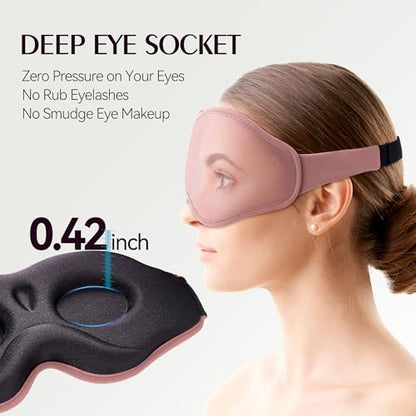 Sleep Eye Mask Blackout Lightweight: Side Sleep 3D Contoured for Lash Extensions - Zero Eye Pressure Adjustable Strap Washable (Cloud Black & Cloud Pink) - color: Cloud Black & Cloud Pink