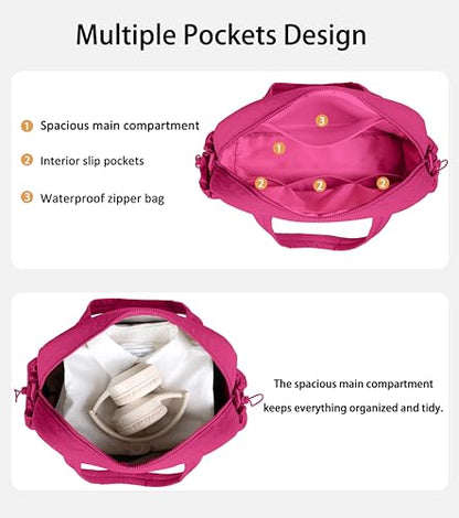 Lightweight Travel Duffle Bag for Women, Quilted Puffy Weekender with Wet Pocket for Gym, Overnight, Personal Item Carry On, Rose Red - color: Rose Red