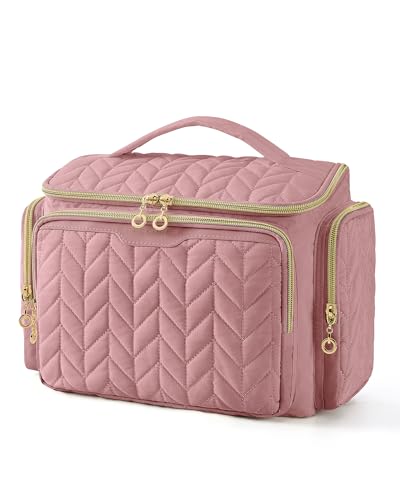 BAGSMART Travel Toiletry Bag, Large Wide-open Travel Bag for Toiletries, Makeup Cosmetic Travel Bag with Handle-Dark Pink - color: Dark Pink