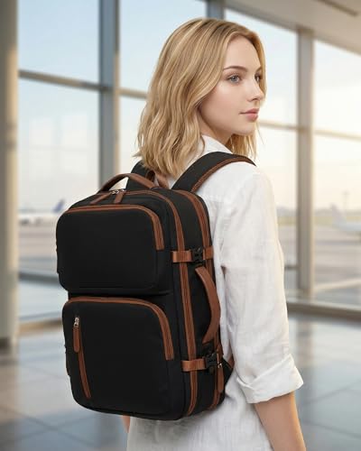 17x13x9 Personal Item Bag Travel Backpack for Men Women 43x33x15 Travel Bag Expandable with USB Charging Port 180°Full Open Access Laptop Backpack,Black - color: Black