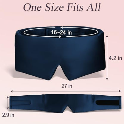 22 Momme 6A Pure Mulberry Silk Sleep Mask for Side Sleeper, Navy Blue Padded Full Coverage Blackout Eye Mask with Adjustable Velcro Strap for Men Women Travel Night Nap - color: Navy Blue