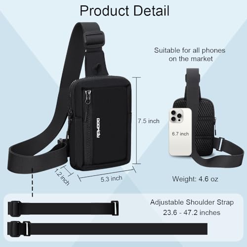 Small Sling Bag for Women Men Chest Bag Water Resistance Mini Crossbody Bag Adjustable Strap Lightweight Shoulder Bag - color: 01-black