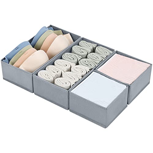 DIMJ Drawer Organizers Clothes, Set of 4 Dresser Organizer Bins, Fabric Closet Organizers and Storage, Shallow Drawer Dividers for Nursery, Clothing, Baby Clothes, Socks, Underwears, Tie (Grey) - color: Gray, size: 4 Pack
