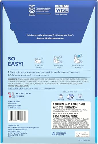 Tru Earth Compact Dry Laundry Detergent Sheets - Up to 64 Loads (32 Sheets) - Paraben-Free - Original Eco-Strip Liquidless Detergen - Fresh Linen | Packaging May Vary - size: 32 Count (Pack of 1)