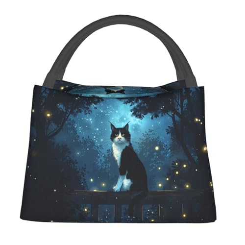 Lunch Bag for Women, Black and White Cat Insulated Lunch Box for Kids Girls, Reusable Lunch Bag for Office, Work, Picnic, Travel, School - color: Black and White Cat