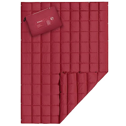 KingCamp Ultralight Camping Blanket, Packable Down Alternative Puffy Wearable Blankets Weatherproof Warm Package Quilt with Snap Buttons for Outdoor Hiking Travel, Picnic Stadium, (69" x 53" Crimson) - color: Puretrail-crimson, size: 69" x 53"