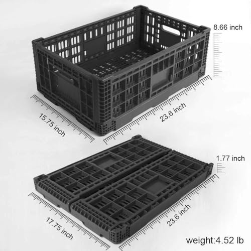 Collapsible Storage Bin Containe，52 Liter Transferheavy duty Black plastic storage box,milk crates heavy duty Transit storage (1)