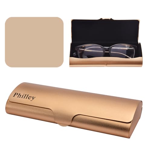 Philley Aluminum Ultra-Light Eyeglasses Case Hard Shell Nearsighted Glasses Case for Women & Men - color: Gold