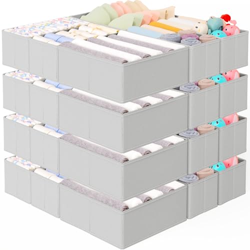 Criusia 26 Pack Drawer Organizer for Clothes, Foldable Dresser Dividers with 3 Sizes, Fabric Storage Bins – Gray - color: 26 PACK Gray