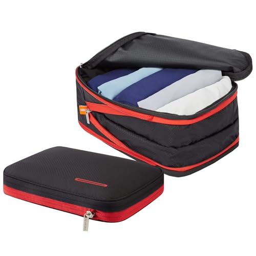 Bee Nesting BeeNesting Waterproof Compression Packing Cubes sets,Large Travel Packing organizers for Carry on Luggage,2 Sides Expandable Storage Bags - color: Black Red, size: 2 Pack(4L+9L)