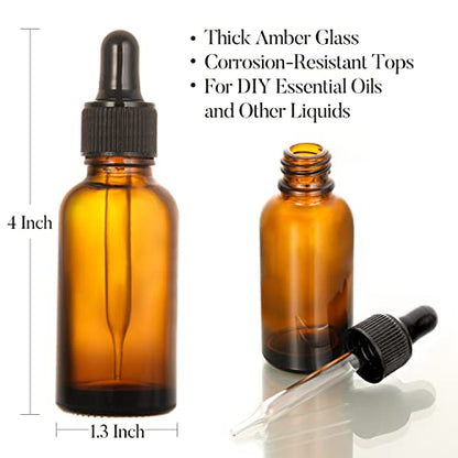 4 Pack, 1 oz Thick Dark Amber Glass Dropper Bottles with 1 Funnels & 4 Labels - 30ml Tincture Bottles with Eye Dropper - Leakproof Essential Oils Bottle - Storage and Travel for Beauty or Health - style: Blank Dropper