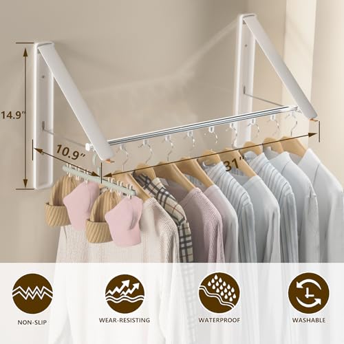 Clothes Drying Rack, Laundry Room Wall Mounted Retractable Clothes Hanger Drying Rack, Laundry Clothing Drying Rack Folding Indoor or Outdoor, Aluminium Dryer, 2pcs(White with 80cm bar) - color: White2