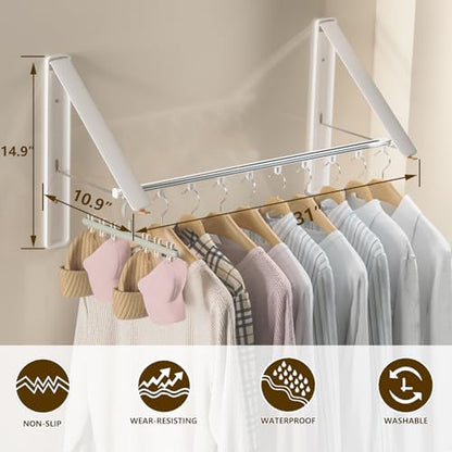 Clothes Drying Rack, Laundry Room Wall Mounted Retractable Clothes Hanger Drying Rack, Laundry Clothing Drying Rack Folding Indoor or Outdoor, Aluminium Dryer, 2pcs(White with 80cm bar) - color: White2