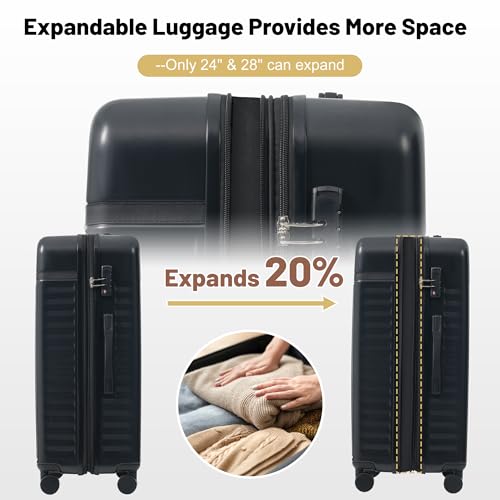 Merax Luggage Sets, Durable Hardshell 3 Piece Suitcase with Double Spinner Wheels and Handle Bags,Lightweight Carry on Luggage with TSA Lock,20+24+28 inches,Black - color: Black, size: 3 Piece(20+24+28+Bags）