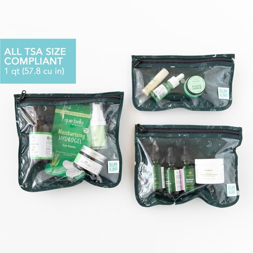 Bumkins Travel Bag, Toiletry, TSA Approved Packing Pouch, Zip Bag, Quart Size Airline Compliant, Clear-Sided, Set of 3 Sizes - color: B1 Starry Cactus-Dk Green, style: Bumkins