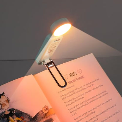 VAVOFO USB Rechargeable Book Light, Blue Light Blocking, Amber Light Clip On Bookmark Shaped Reading Light, Eye Care 6 LEDs Book Light for Bookworms Reading in Bed with 9 Lighting Modes (Powder Green) - color: Powder Green