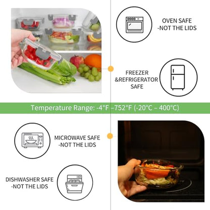 HOMBERKING Glass Food Storage Containers with Lids, [18 Piece] Glass Meal Prep Containers, Airtight Lunch Bento Boxes, BPA-Free & Leak Proof (9 lids & 9 Containers) - Grey - color: Grey