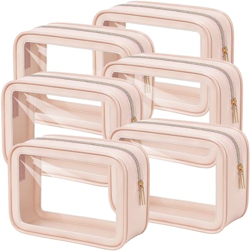 Hsei 6 Pcs Clear Makeup Bags TSA Approved Travel Toiletry Bags with Zipper Clear Cosmetic Organizer Set Diaper Bag Organizer Car Storage Pouch Gift for Women Mothers Day(Skin Tone) - color: Skin Tone