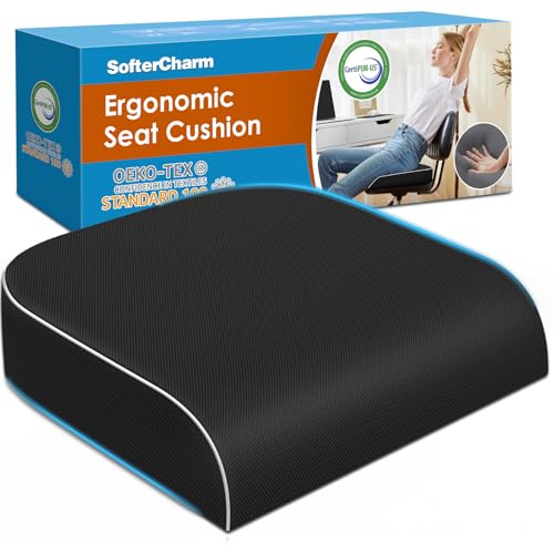 Seat Cushion, Memory Foam Office Chair Cushions for Long Sitting Hours, Chair Pad for Sciatica, Coccyx, Tailbone, Hip Pain & Pressure Relief, Office, Home, Car Seats, Airplane, Black/Large - color: Black, size: Large