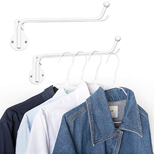Mkono Wall Mounted Clothes Hanger with Swing Arm Holder Valet Hook Metal Hanging Laundry Drying Rack Space Saver for Closet Organizer, Laundry Room Organization Bathroom, Bedroom,2 Pcs, White - color: White
