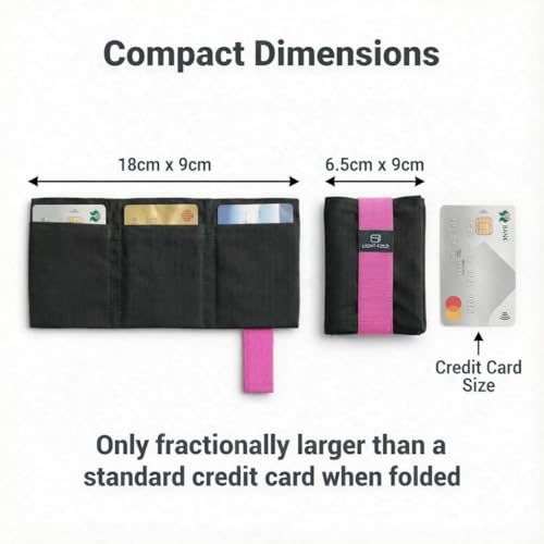 LIGHT FOLD Ultra Slim Tri-Fold Wallet with RFID Blocking, Lightweight Minimalist Men’s Wallet with Elastic Band, Waterproof Durable Nylon Fabric, Slim Front Pocket Card Holder Fits 12 Cards & Cash - color: Pink