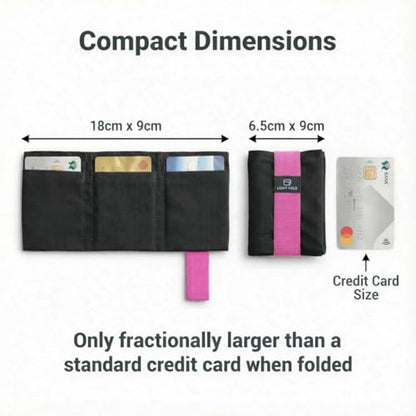 LIGHT FOLD Ultra Slim Tri-Fold Wallet with RFID Blocking, Lightweight Minimalist Men’s Wallet with Elastic Band, Waterproof Durable Nylon Fabric, Slim Front Pocket Card Holder Fits 12 Cards & Cash - color: Pink