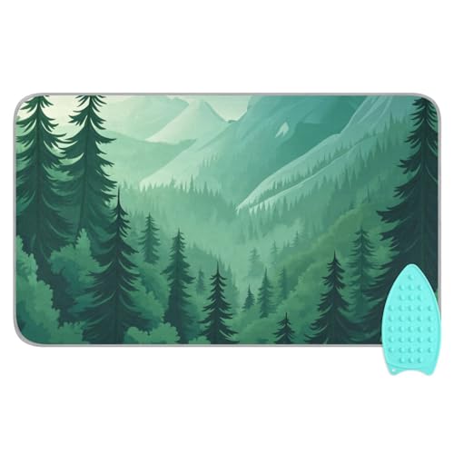 Mountain Forest Trees Green 02 Ironing Mat for Table top Portable Ironing Pad Blanket for Washer Dryer Countertop Travel - color: Mountain Forest Trees Green 02