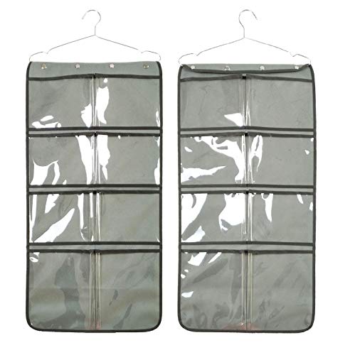 NIMES Durable Hanging Closet Underwear Sock Bra Stocking Organizer Dual-Sided Accessories Storage with 16 Large Clear Pockets (Grey)