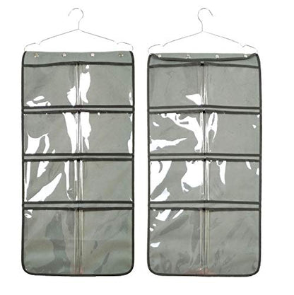 NIMES Durable Hanging Closet Underwear Sock Bra Stocking Organizer Dual-Sided Accessories Storage with 16 Large Clear Pockets (Grey)