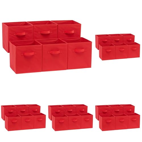 Amazon Basics Cube Organizer Storage Bins Handles, Collapsible Fabric, 10.5"x10.5"x11", Red (Pack of 30) - color: Red, size: 10.5"x10.5"x11" (Pack of 5)