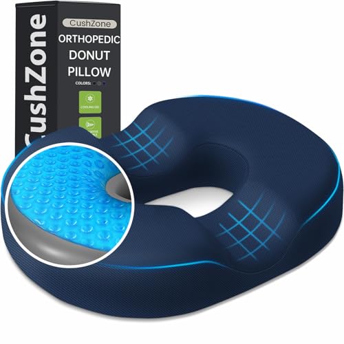 Donut Pillow Seat Cushion - Cooling Gel Donut Chair Cushions, Memory Foam Seat Cushion for Office & Home, Car Seat Cushion and Butt Pillow, Hemorrhoids Pillow and Tailbone Pain Relief, Blue - color: Blue, size: Large