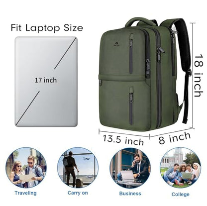 MATEIN Carry on Travel Laptop Backpack, Large Flight Approved Personal Item Travel Backpack with Shoe Compartment, Water Resistant Weekender Overnight Bag Fit 17 Inch Laptop, Green - color: Green, size: X-Large