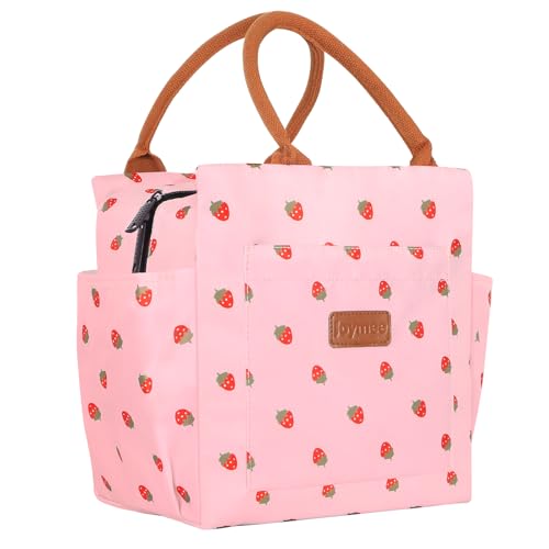 Joymee Insulated Lunch Bag For Women Reusable Lunch Box - Strawberry Pink | Spacious Storage, Bottle Holder & Pockets, Leakproof Insulated, for Work, Travel, Picnic, Daily Use, for Adult - color: 04 Strawberry Pink